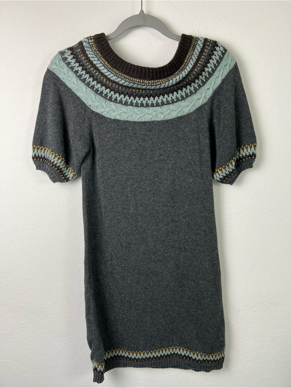 BCBGMaxazria Cotton Lambswool Round Cable Knit Collar Sweater Dress